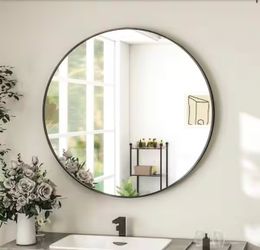 GLSLAND 30 in. W x 30 in. H Round Metal Framed Wall Bathroom Vanity Mirror Black. New