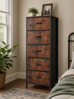 Rustic Industrial 5-Drawer Storage Tower – Brand New