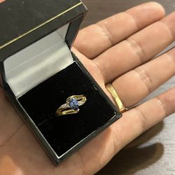 10K Yellow Gold Blue Spinel Stone Ring Size 7
