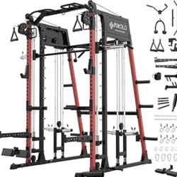 M9 2.0 Smith Machine, All-in-One Home Gym Power Cage with LAT Pulldown & Cable Crossover, Squat Rack for Full Body Workouts,Red