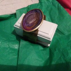 Gold Cuff Bracelet With purple agate Stone