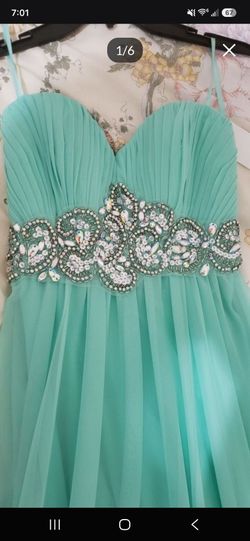 Teal Chiffon Formal Gown with Beaded Waist