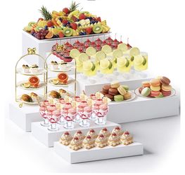 Leinuosen 7 Pcs Extra Large Buffet Risers Set 10" to 16" Rectangle Acrylic Display Box Catering Dessert Table Riser Food Display Decorative Stand with