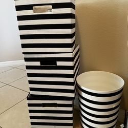 Modern Black & White Stripe Cube Storage Bins + Trash Can | Closet Organizer / Home Organization) 