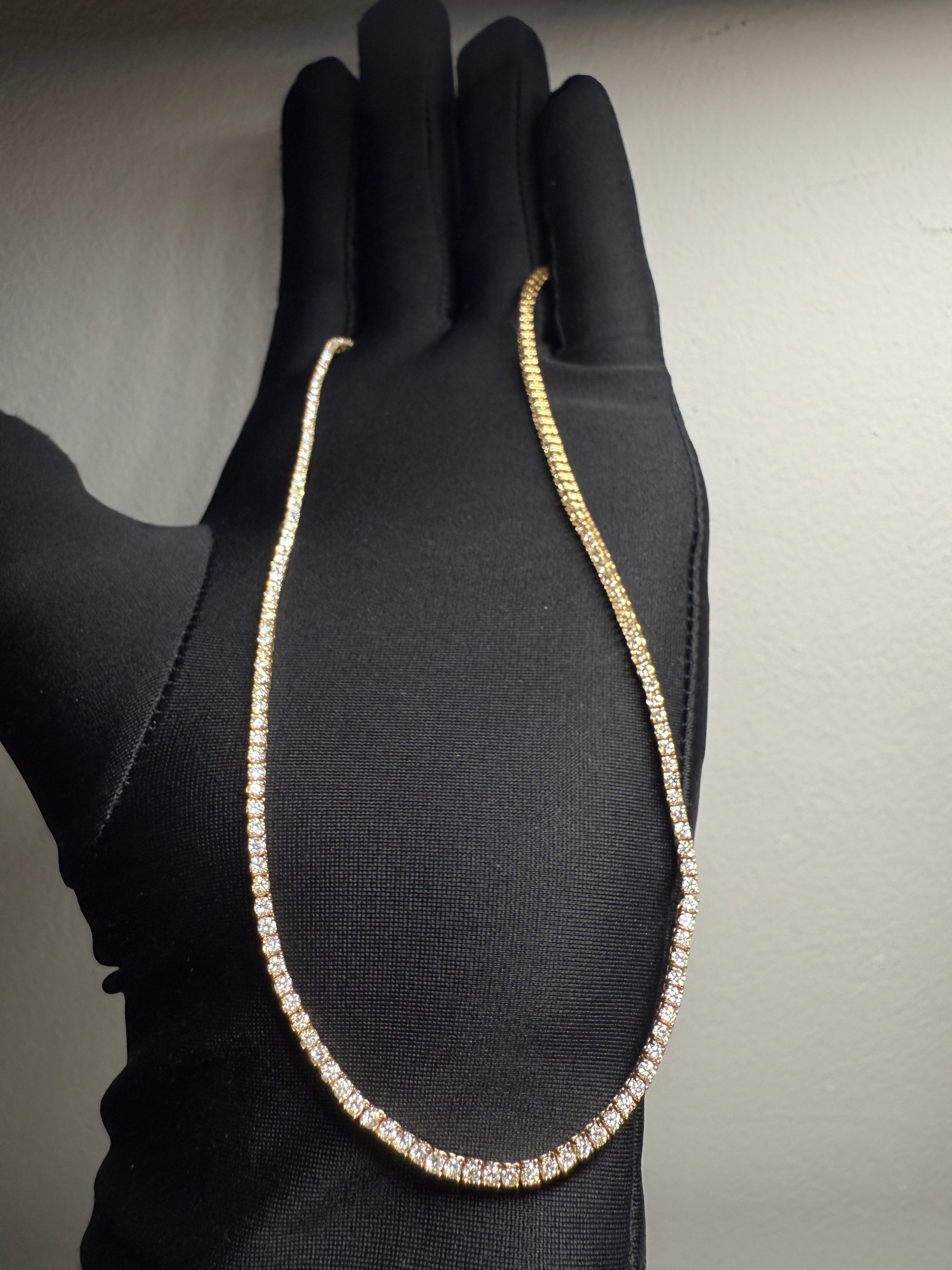17" Yellow Gold Tennis Necklace – 4.17CT Lab Diamonds