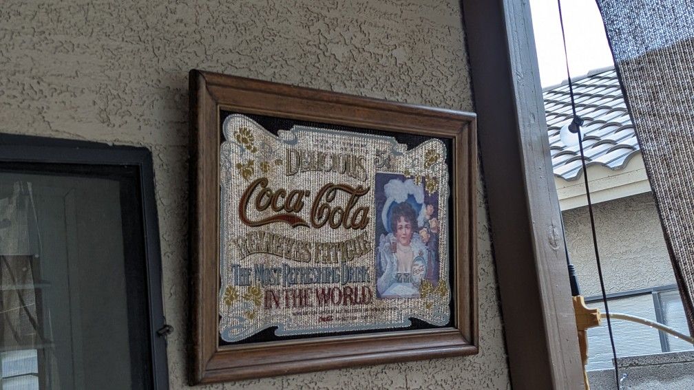 Vintage Coca Cola "Relieves Fatigue" Advertising Mirror Sign large 21 x 15