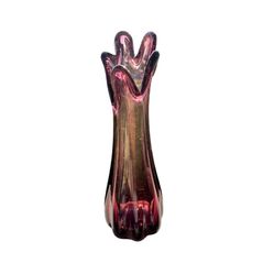 Glass Vintage Hand Blown 5 Finger Art 9”swung Glass Vase Amethyst
