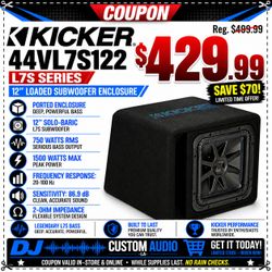 Kicker L7 Custom Ported Box 12 Inch Dual Voice Coil Subwoofer 1500 Watts L7S12 VL7S12 44VL7S122 🚨 Payment Options Available 🚨 No Credit Needed 🚨
