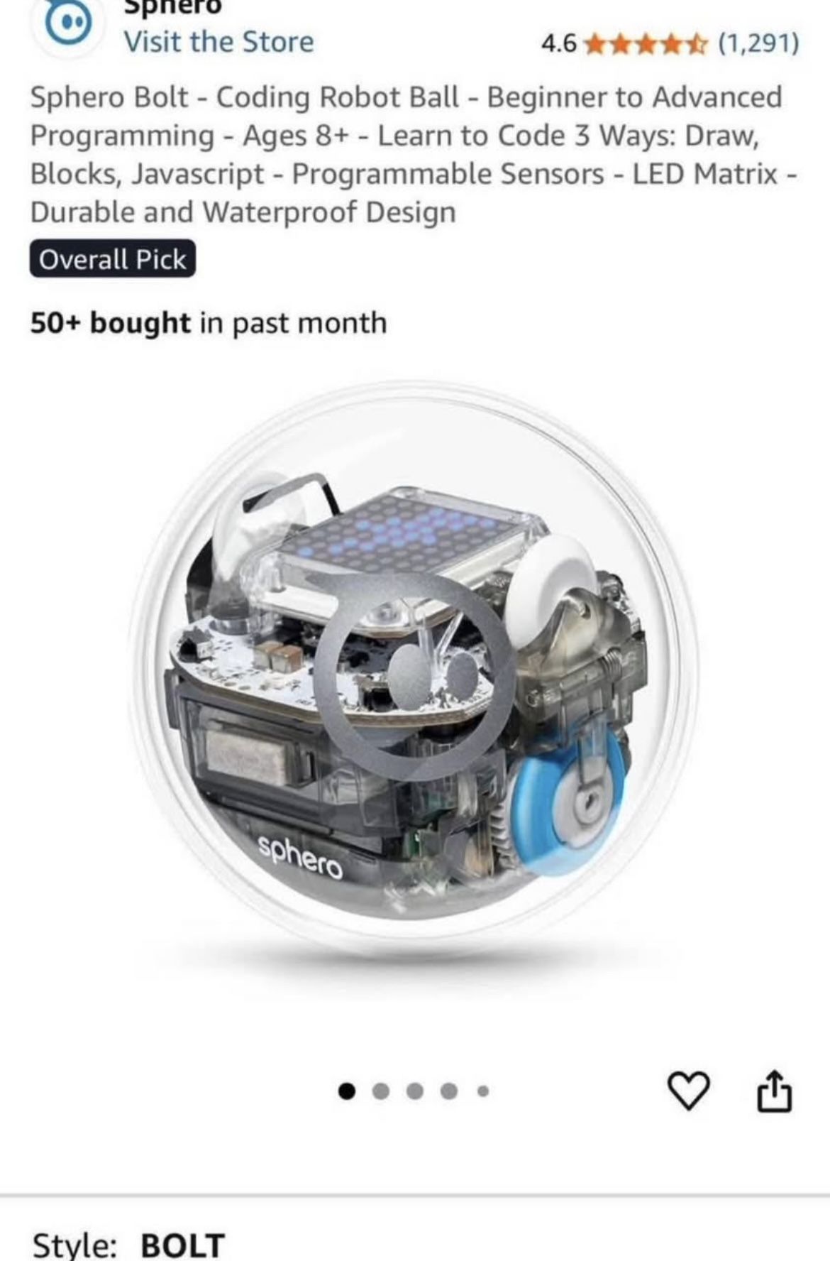 Sphero Bolt - Coding Robot Ball - Beginner to Advanced Programming - Ages 8+ - Learn to Code 3 Ways: