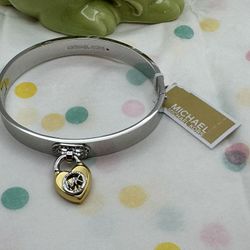 Michael Kors MKJH0051B931 Silver/Gold Tone Padlock Bangle Bracelet NWT MSRP $135