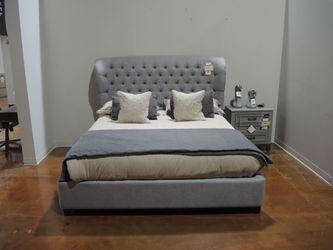 JGW Upholstered Beds King Upholstered Shelter Bed - Infinity Gray | Headboard