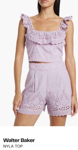 Walter Baker Nyla Top Lavender Eyelet Scalloped Edge Ruffle Top