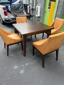 West Elm Dining Table Set with 4 Leather Chairs