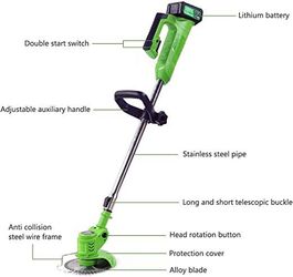 Cordless Grass Trimmer Lawn Mower, BONSBOR Electric Handheld String Strimmer Powered by 18V Lithium-ion Battery, 1000W Motor 