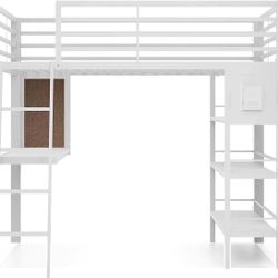 White steel loft bed