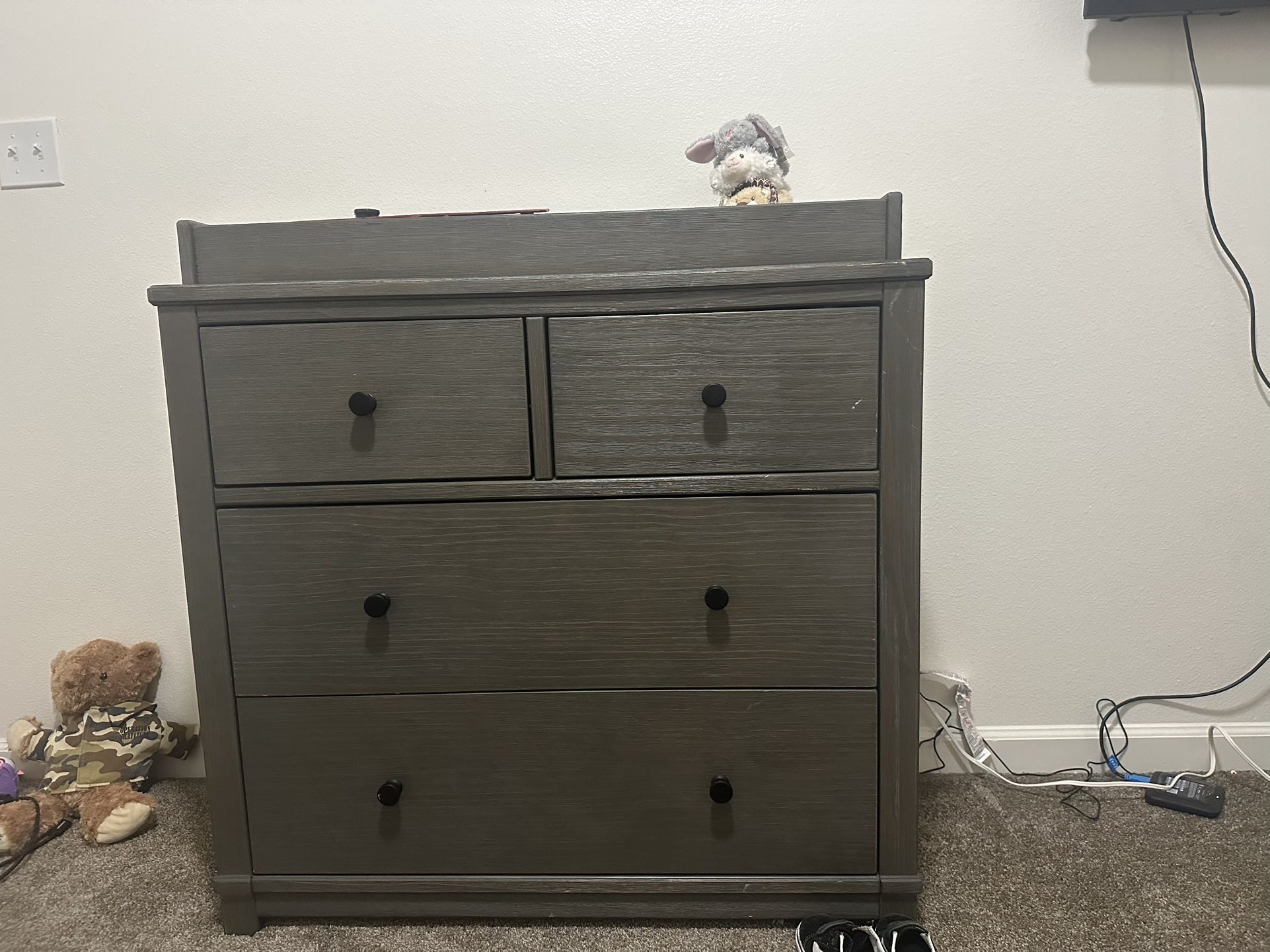 Gray Baby Dresser With Changing Table On Top
