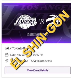 Lakers vs. Raptors 2 Tickets 11/1/26 Section 321 Row 6   $125 Each
