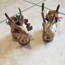 Brass Christmas Sitting Reindeer Deer Candle Holder Vintage