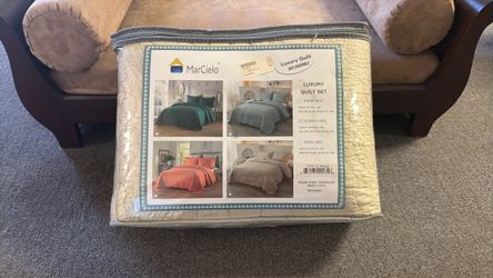 MarCielo Luxury Quilt Set Queen Beige