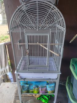 Parrot Cage, Backpack and food