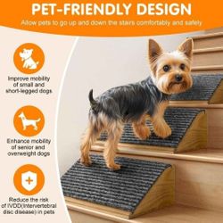 Walnut Dog Ramp for Stairs, Non-Slip Dog Stairs, Low-Angled Pet Ramps for Small Dogs and Cats, Medium Dogs, Step and Stair Assist for Injured and Olde