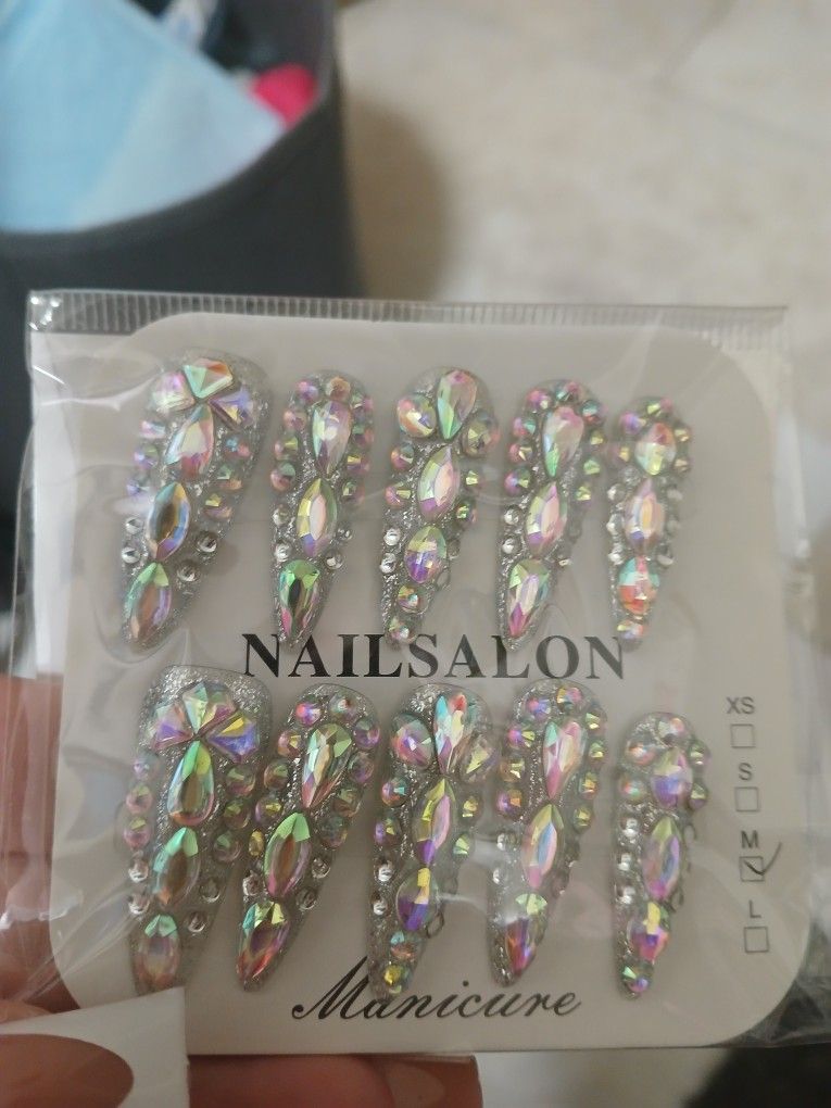 New Stiletto Rhinestone 3D Press On Nails