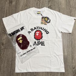 White, Red, And Black Bape T Shirt Size Small