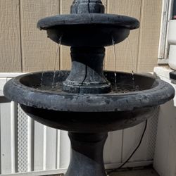 ) 45.2“ High Outdoor Water Fountain, Concrete Outdoor Waterfall Fountain with Pump for Yard Garden Patio Backyard Deck Relaxation Decor - Black