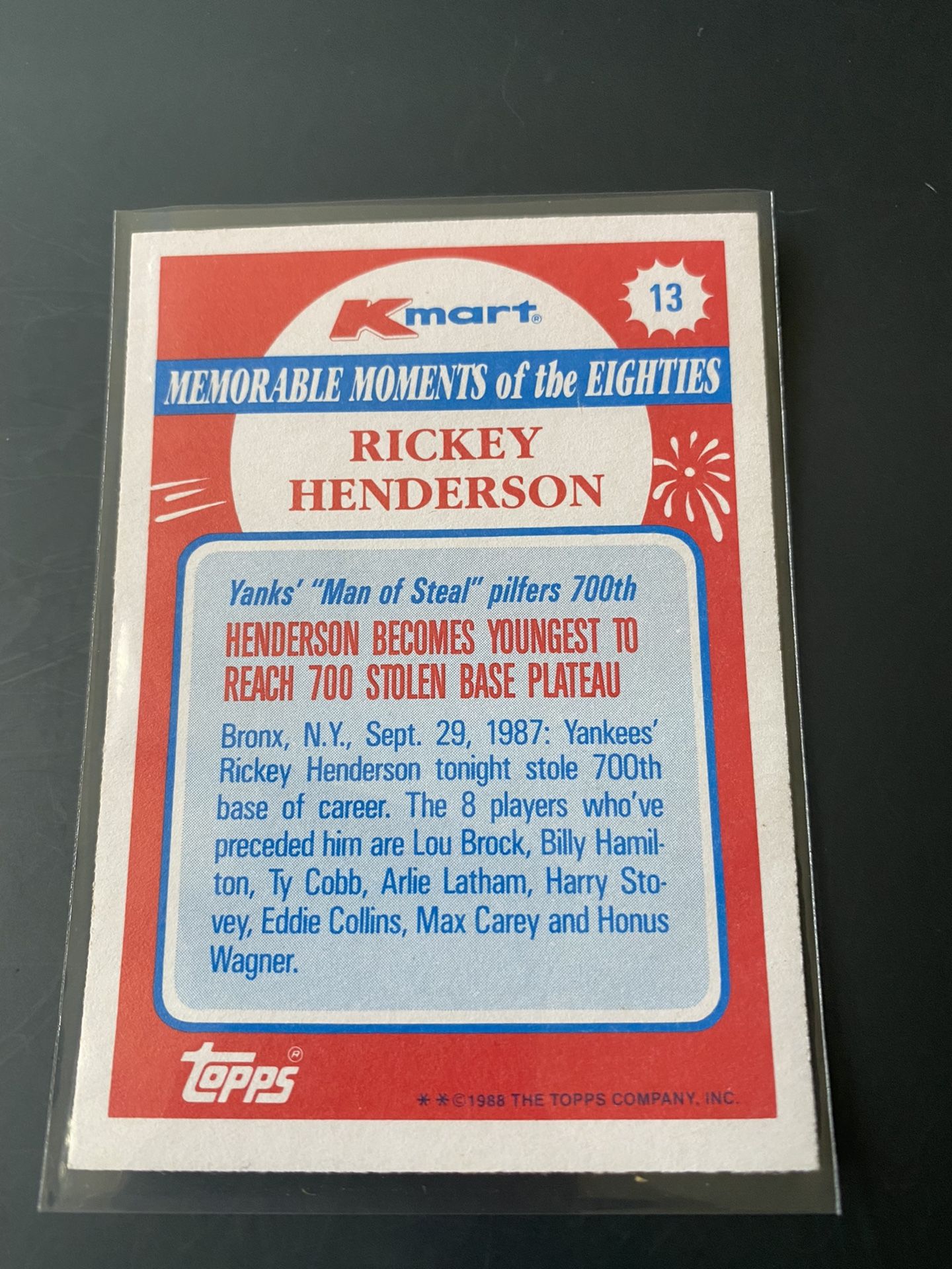  Rickey Henderson baseball card (New York Yankees) 1988