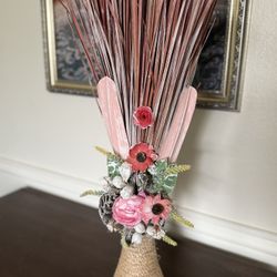 Tall Pink Faux Flowers In Vase
