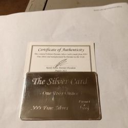 .999 Pure Silver 1 Troy Oz Authentic Silver Card With Certificate 