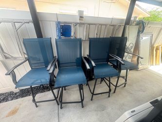 Outdoor Bar Chairs - Blue Fabric Medal Frame