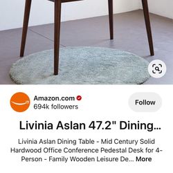 Livinia Aslan 47.2" Dining Table/Mid Century Modern Solid Rubber Wood Kitchen Table