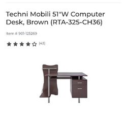 Techni Mobili 51" W Computer Desk , Brown ( RTA - 325 - CH36 ) 