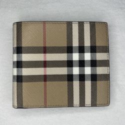 Burberry Mens Check Bi-Fold Leather Wallet Archive Beige