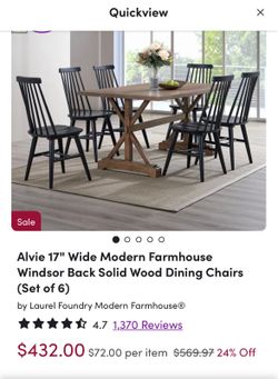 17" Wide Modern Farmhouse Windsor Back Solid Wood Dining Chairs (Set of 6)