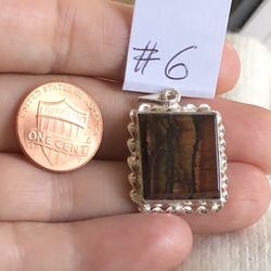 New Hand Made 925 sterling Silver Agate Malachite  Tiger Aye Pendant .please Look At My Profile To See All Items 