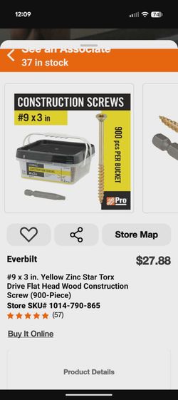 ⚠️ Quantity not verified Everbilt #9 x 3 in. Yellow Zinc Star Torx Drive Flat Head Wood Construction