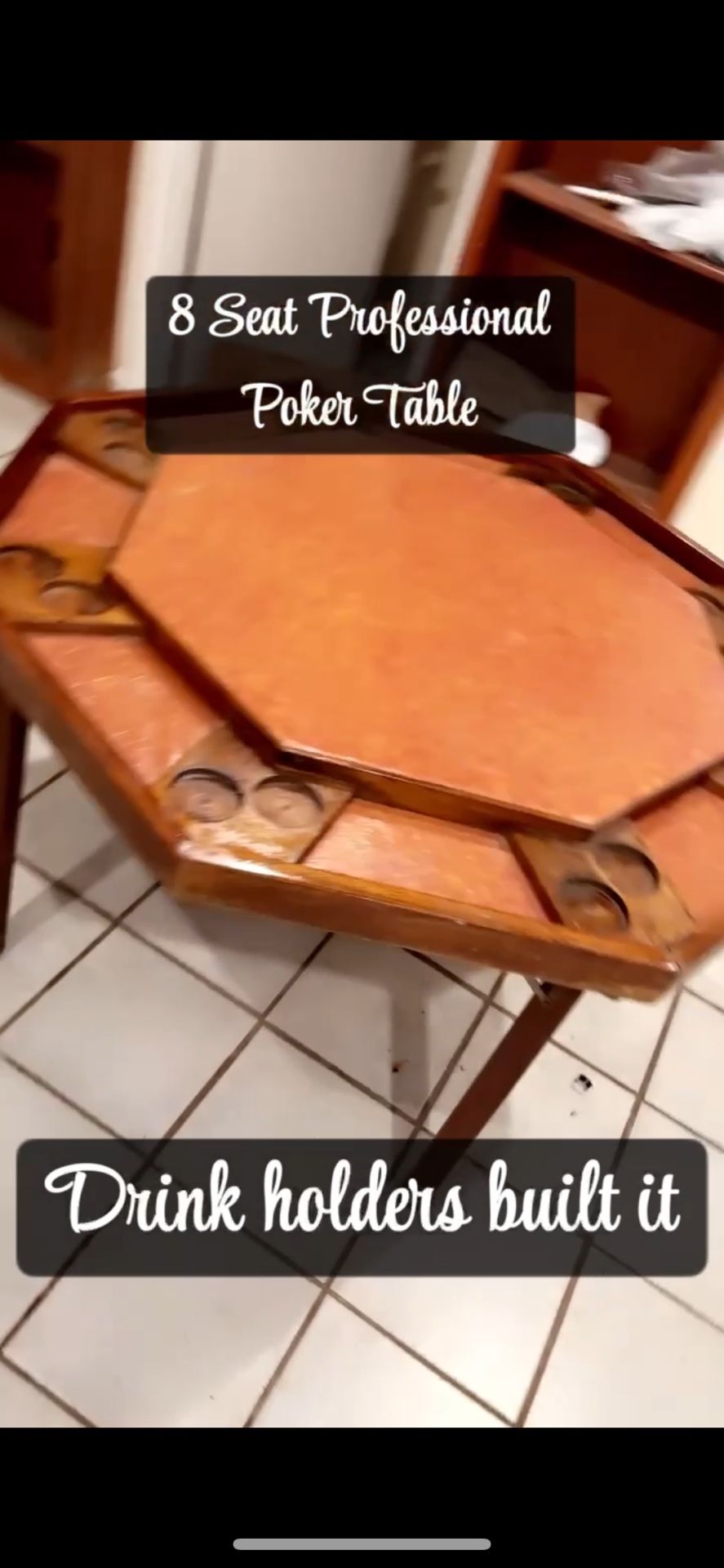♠️♥️♣️♦️ Fischer Folding 8 Seat Poker Table W/Drink Holder ♥️♠️♦️♣️