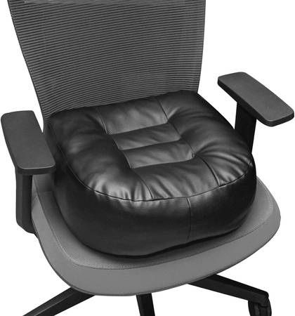 new Leather Seat Cushion Extra-Thick Booster - Perfect for Office Chair to Rise Height - Full Filling for Support - with Breathable Cover, Handle and 