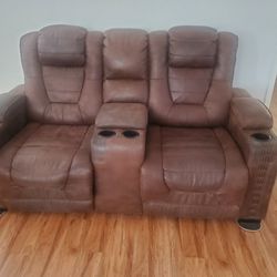Leather Sofa and Loveseat with Recliners and Adjustable Headrests