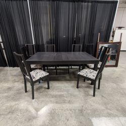 IKEA-Modern Black Wood Dining Table with Slatted Chairs