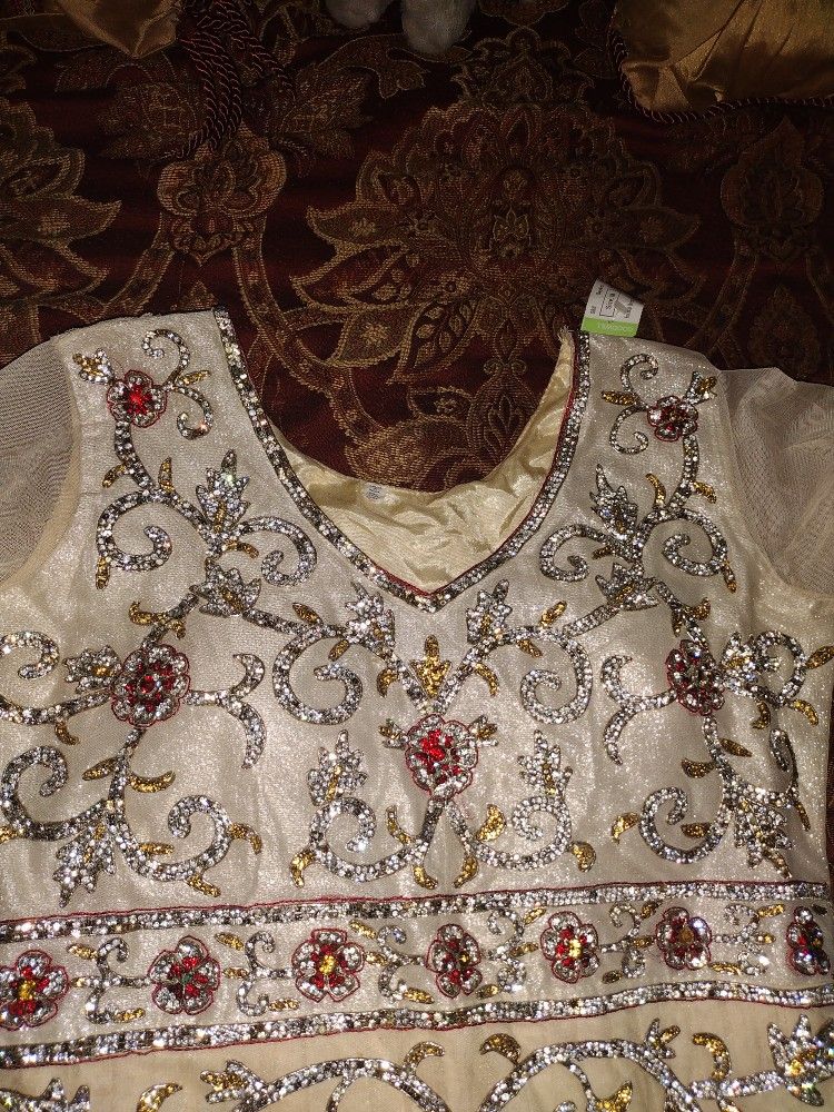 Antique Beautiful Rhinestone Dress Indian Design