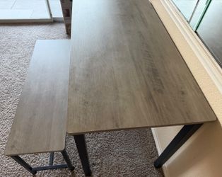 "43.3'' Wood Kitchen Table & Bench Set(3-Piece)