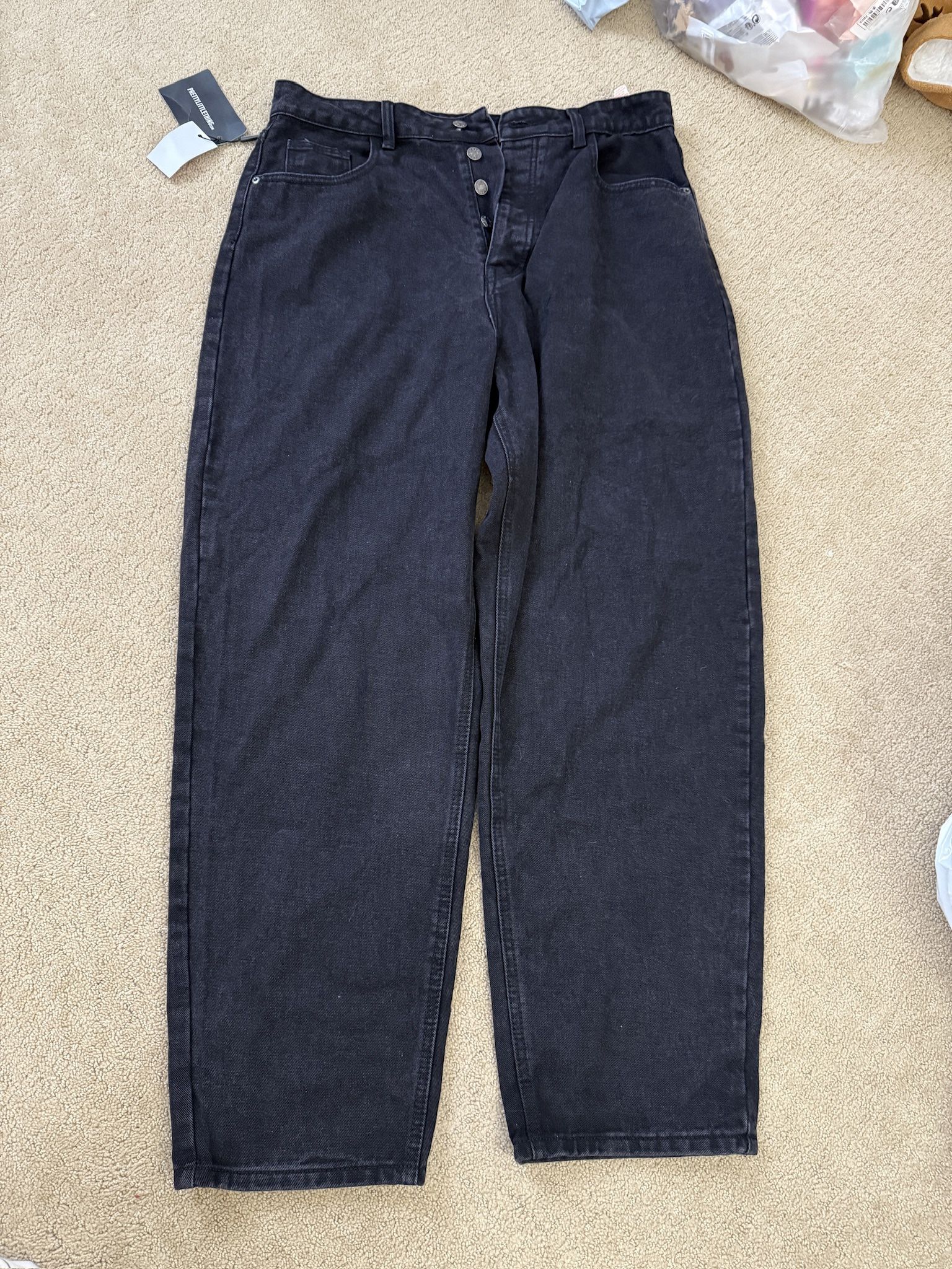 PrettyLittleThing Washed Black Boyfriend Jeans – Size 12 