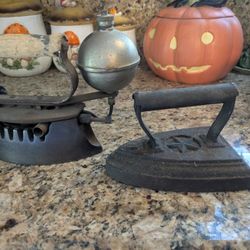 Antique Primitive Vintage Clothing Irons One Steam/Kerosene, One Cast Iron