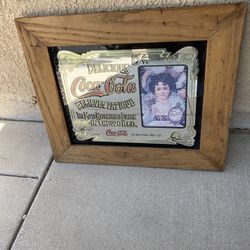 Vintage Small Coca-Cola 5 Cents Bar Mirror With Wood Frame  22”x26”