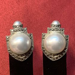 Judith Jack Art Deco sterling Silver French Clip earrings