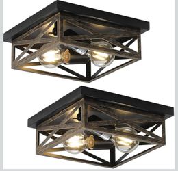 2Pack Rustic Flush Mount Ceiling Light Fixture, Modern Farmhouse Light Fixture, Kitchen Hallway Light Fixtures for Bedroom,Dining Room Entryway,Indust