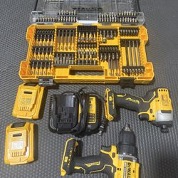 DeWalt Drill Impact Set  Bits Like New  2 Battery Charger